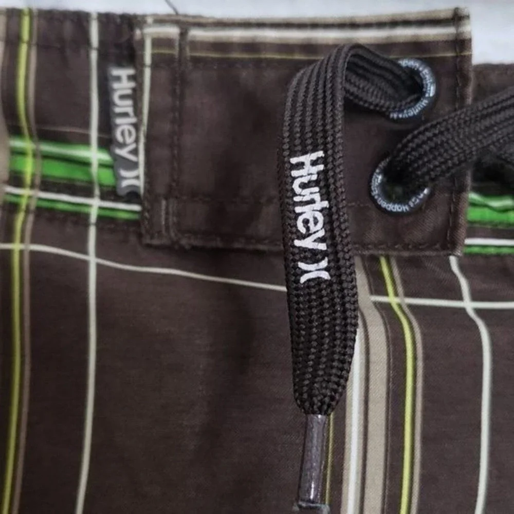 Boys Hurley Board Shorts Brown Green Plaid Size 12